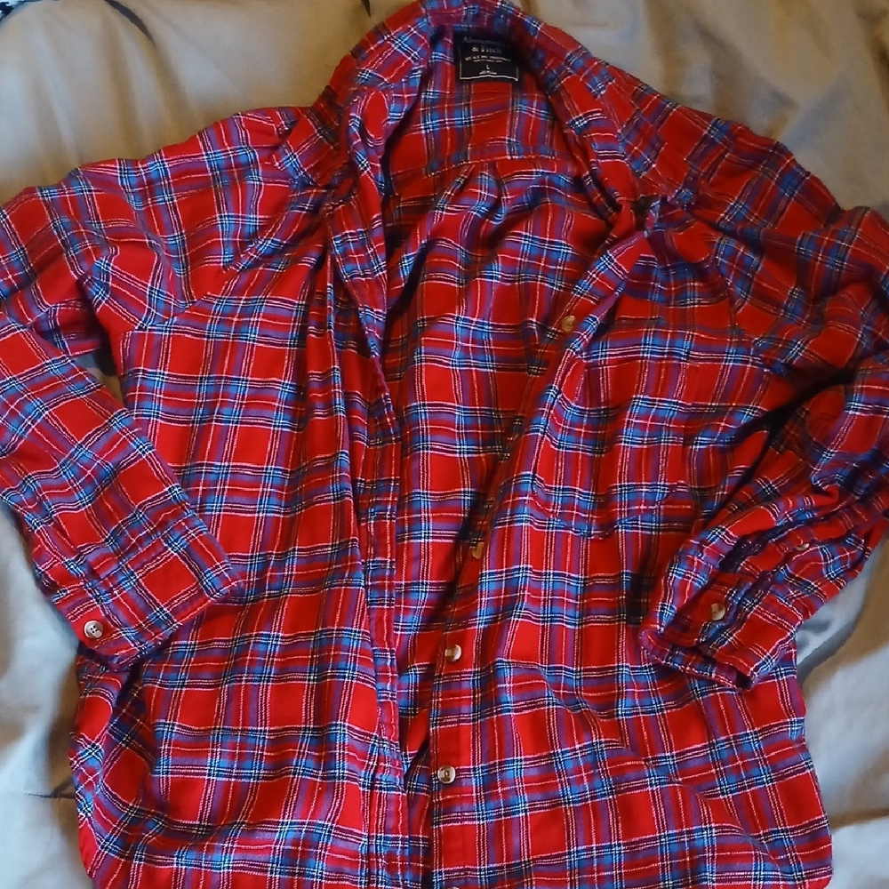 Abercrombie & Fitch Red and Blue Plaid Flannel Shirt